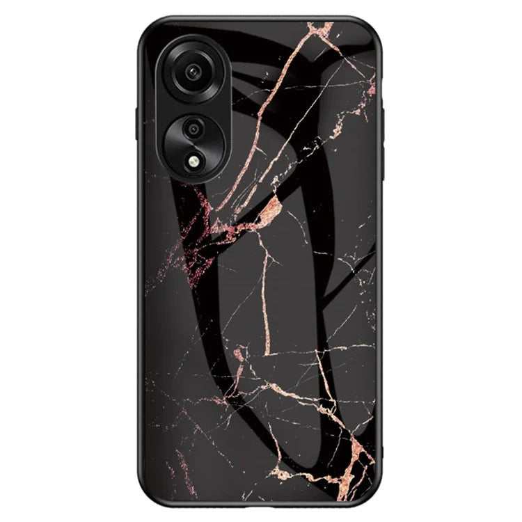 For Oppo A78 4G Cover Marble Design Tempered Glass+PC+TPU Anti-scratch Phone Case