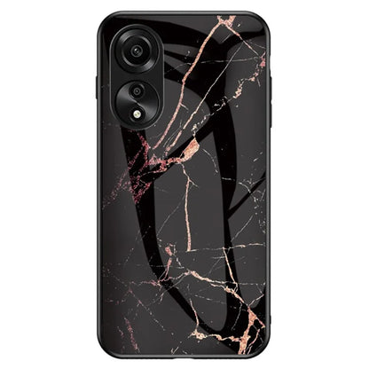 For Oppo A78 4G Cover Marble Design Tempered Glass+PC+TPU Anti-scratch Phone Case