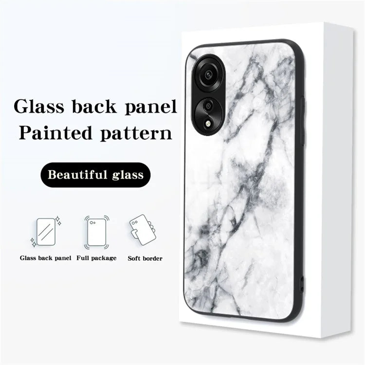 For Oppo A78 4G Cover Marble Design Tempered Glass+PC+TPU Anti-scratch Phone Case