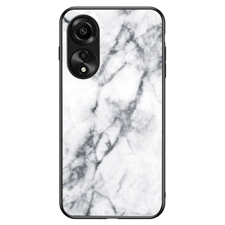 For Oppo A78 4G Cover Marble Design Tempered Glass+PC+TPU Anti-scratch Phone Case
