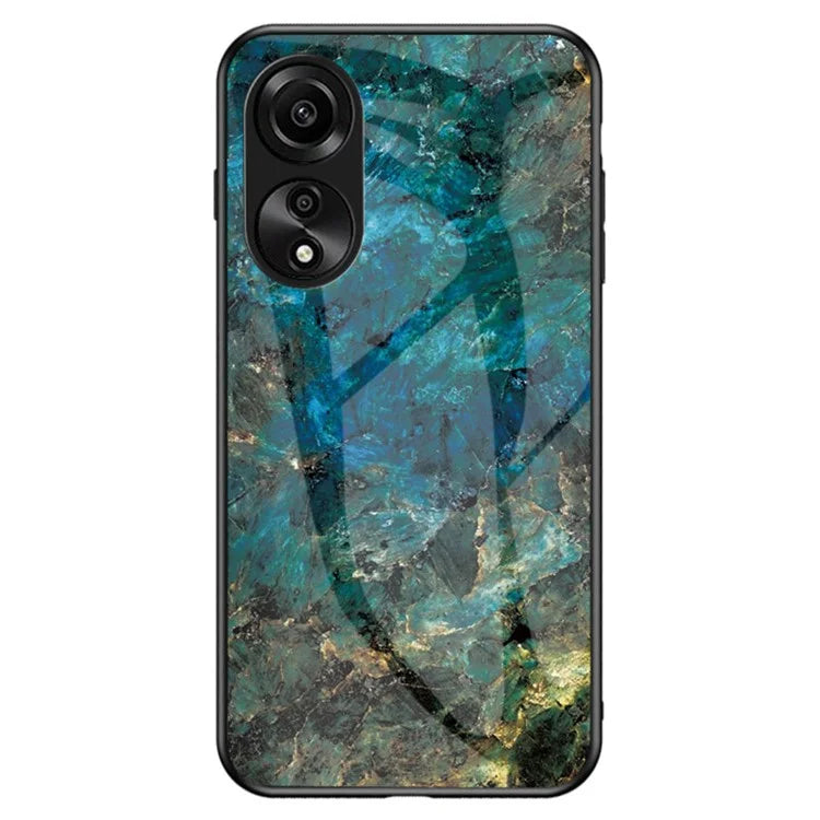 For Oppo A78 4G Cover Marble Design Tempered Glass+PC+TPU Anti-scratch Phone Case