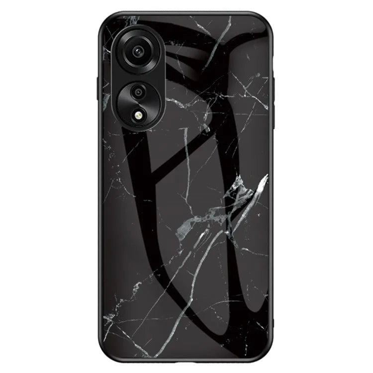 For Oppo A78 4G Cover Marble Design Tempered Glass+PC+TPU Anti-scratch Phone Case