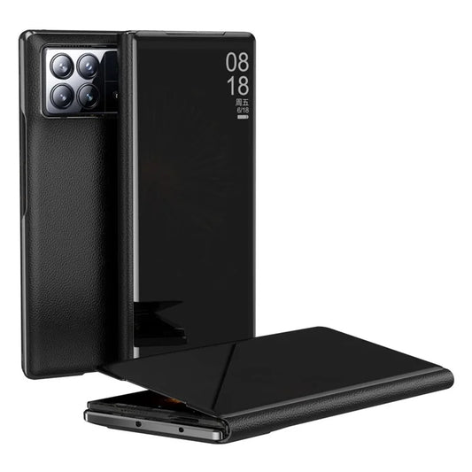 For Xiaomi Mix Fold 3 5G Case PU Leather Mirror Surface View Smart Window Phone Cover