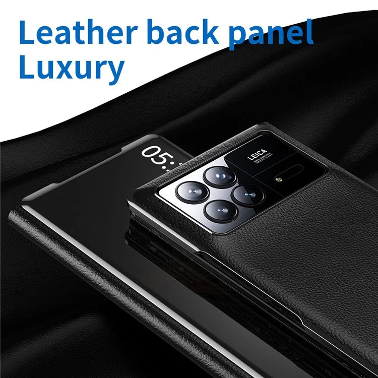 For Xiaomi Mix Fold 3 5G Case PU Leather Mirror Surface View Smart Window Phone Cover