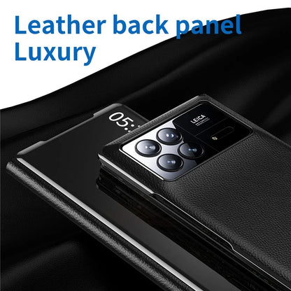 For Xiaomi Mix Fold 3 5G Case PU Leather Mirror Surface View Smart Window Phone Cover