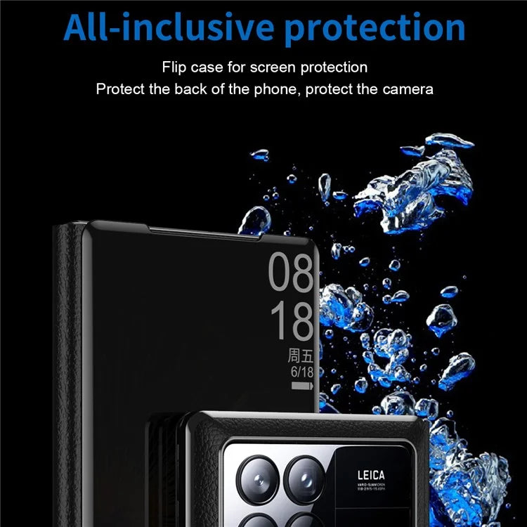 For Xiaomi Mix Fold 3 5G Case PU Leather Mirror Surface View Smart Window Phone Cover