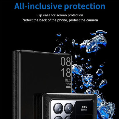 For Xiaomi Mix Fold 3 5G Case PU Leather Mirror Surface View Smart Window Phone Cover