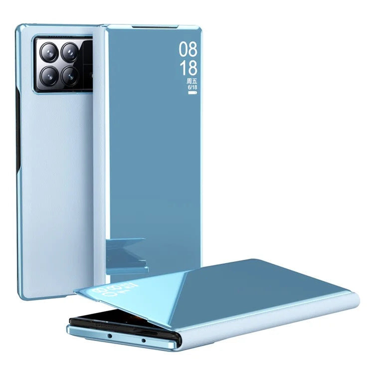 For Xiaomi Mix Fold 3 5G Case PU Leather Mirror Surface View Smart Window Phone Cover