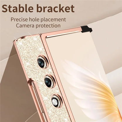 For Honor V Purse Case Glitter Hard PC Folding Phone Cover