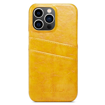 FIERRE SHANN For iPhone 15 Pro Max Case Card Slots Waxy PU Leather+PC Phone Back Cover