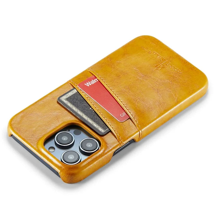 FIERRE SHANN For iPhone 15 Pro Max Case Card Slots Waxy PU Leather+PC Phone Back Cover