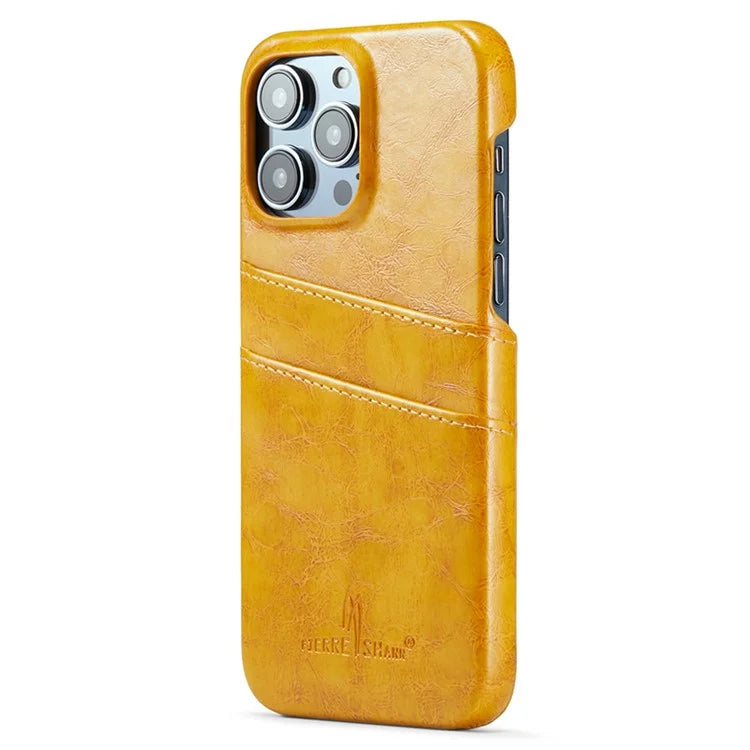 FIERRE SHANN For iPhone 15 Pro Max Case Card Slots Waxy PU Leather+PC Phone Back Cover