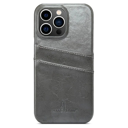 FIERRE SHANN For iPhone 15 Pro Max Case Card Slots Waxy PU Leather+PC Phone Back Cover