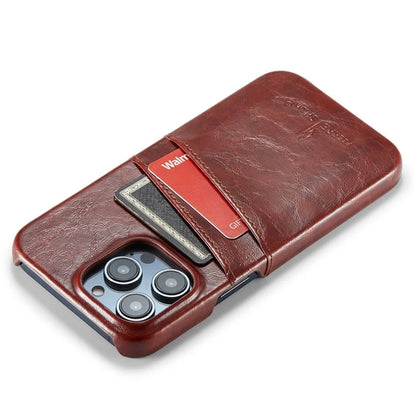 FIERRE SHANN For iPhone 15 Pro Max Case Card Slots Waxy PU Leather+PC Phone Back Cover