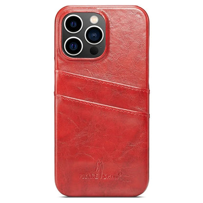 FIERRE SHANN For iPhone 15 Pro Max Case Card Slots Waxy PU Leather+PC Phone Back Cover
