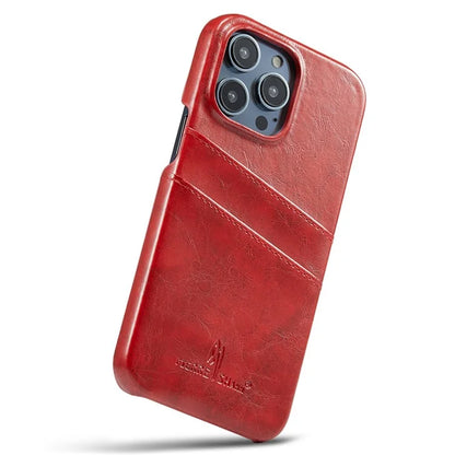 FIERRE SHANN For iPhone 15 Pro Max Case Card Slots Waxy PU Leather+PC Phone Back Cover