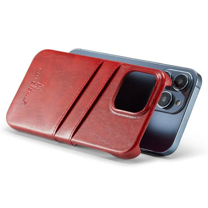 FIERRE SHANN For iPhone 15 Pro Max Case Card Slots Waxy PU Leather+PC Phone Back Cover