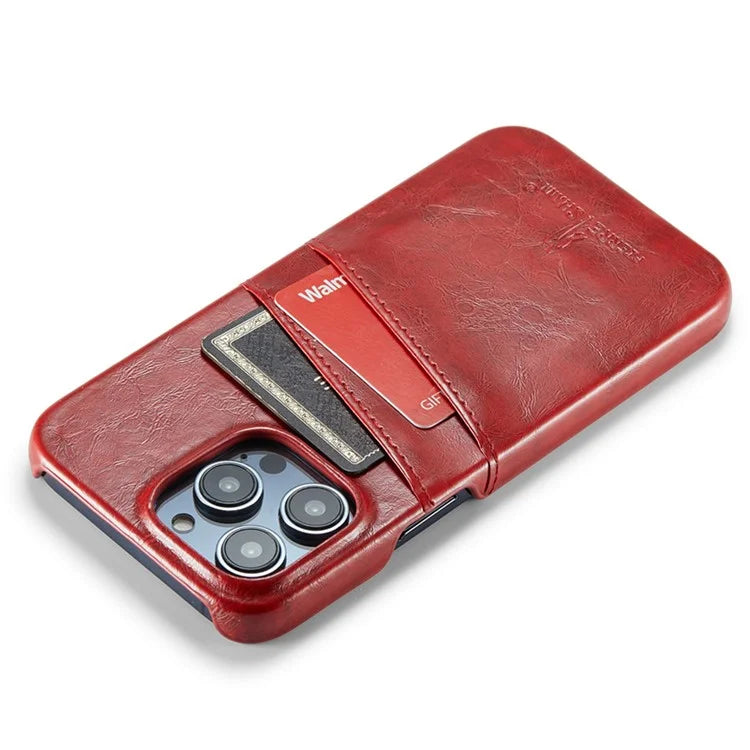 FIERRE SHANN For iPhone 15 Pro Max Case Card Slots Waxy PU Leather+PC Phone Back Cover