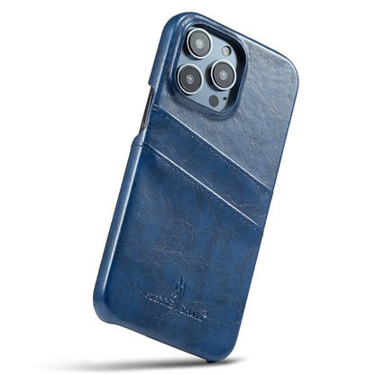 FIERRE SHANN For iPhone 15 Pro Max Case Card Slots Waxy PU Leather+PC Phone Back Cover