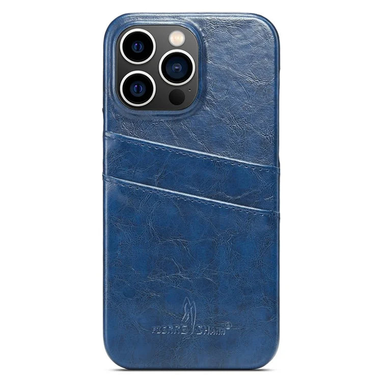 FIERRE SHANN For iPhone 15 Pro Case Waxy PU Leather+PC Card Holder Phone Cover