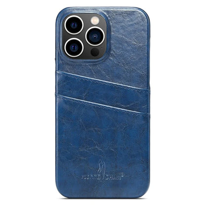 FIERRE SHANN For iPhone 15 Pro Case Waxy PU Leather+PC Card Holder Phone Cover