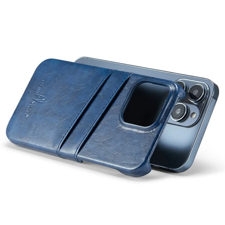 FIERRE SHANN For iPhone 15 Pro Case Waxy PU Leather+PC Card Holder Phone Cover