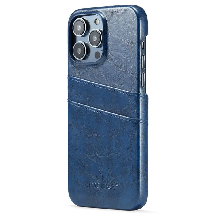 FIERRE SHANN For iPhone 15 Pro Case Waxy PU Leather+PC Card Holder Phone Cover