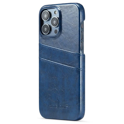 FIERRE SHANN For iPhone 15 Pro Case Waxy PU Leather+PC Card Holder Phone Cover