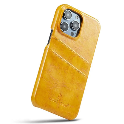 FIERRE SHANN For iPhone 15 Pro Case Waxy PU Leather+PC Card Holder Phone Cover