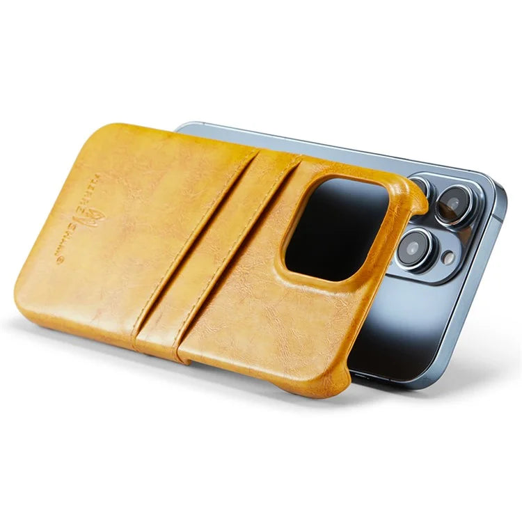 FIERRE SHANN For iPhone 15 Pro Case Waxy PU Leather+PC Card Holder Phone Cover