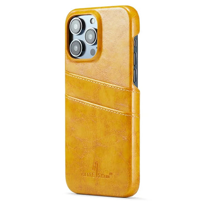 FIERRE SHANN For iPhone 15 Pro Case Waxy PU Leather+PC Card Holder Phone Cover