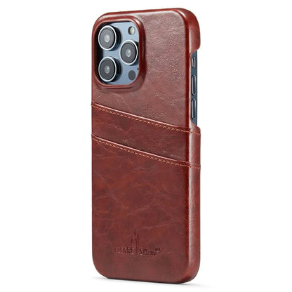 FIERRE SHANN For iPhone 15 Pro Case Waxy PU Leather+PC Card Holder Phone Cover