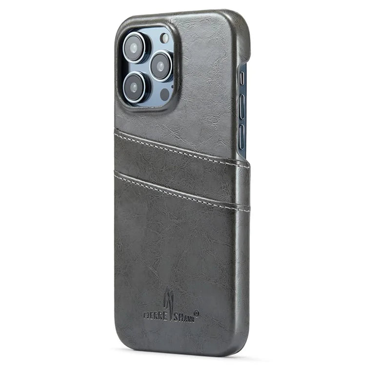 FIERRE SHANN For iPhone 15 Pro Case Waxy PU Leather+PC Card Holder Phone Cover