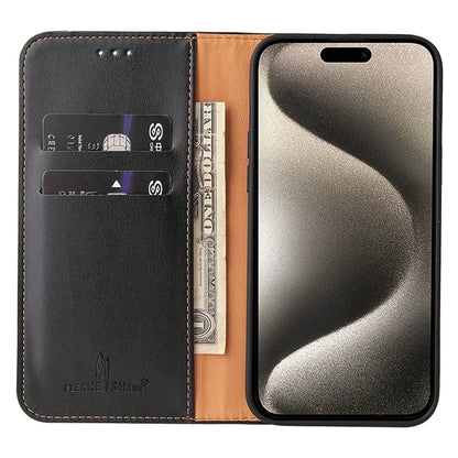 FIERRE SHANN For iPhone 15 Pro Case Magnetic Auto Closing PU Leather Phone Cover