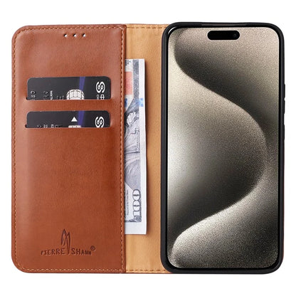 FIERRE SHANN For iPhone 15 Case Stand Wallet PU Leather Phone Cover