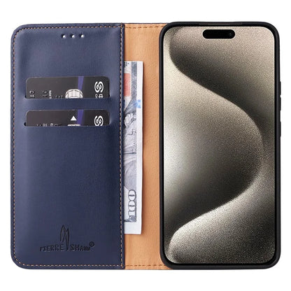 FIERRE SHANN For iPhone 15 Case Stand Wallet PU Leather Phone Cover