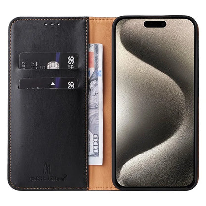FIERRE SHANN For iPhone 15 Case Stand Wallet PU Leather Phone Cover
