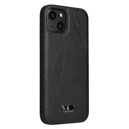 FIERRE SHANN For iPhone 15 Case Hardware Decor PU Leather+TPU Phone Cover