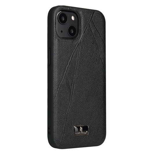 FIERRE SHANN For iPhone 15 Case Hardware Decor PU Leather+TPU Phone Cover