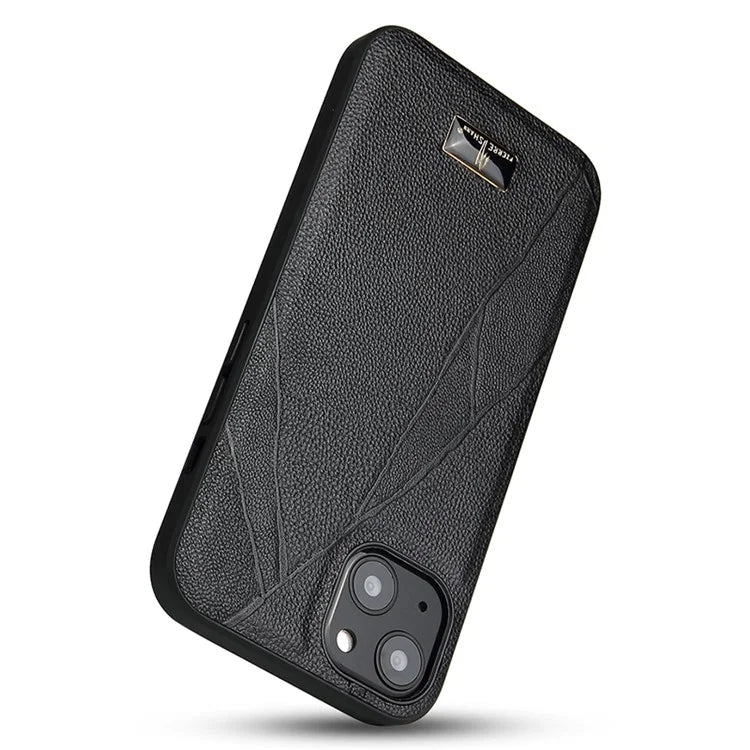 FIERRE SHANN For iPhone 15 Case Hardware Decor PU Leather+TPU Phone Cover