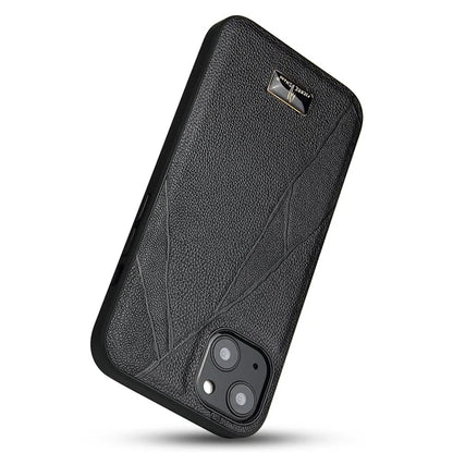 FIERRE SHANN For iPhone 15 Case Hardware Decor PU Leather+TPU Phone Cover