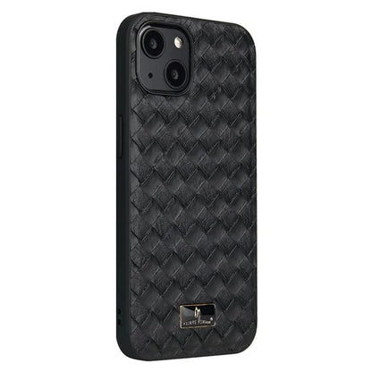 FIERRE SHANN For iPhone 15 Case Hardware Decor PU Leather+TPU Phone Cover