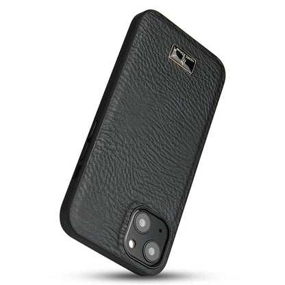 FIERRE SHANN For iPhone 15 Case Hardware Decor PU Leather+TPU Phone Cover