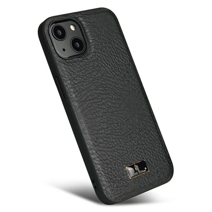 FIERRE SHANN For iPhone 15 Case Hardware Decor PU Leather+TPU Phone Cover