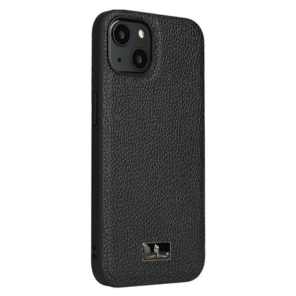 FIERRE SHANN For iPhone 15 Case Hardware Decor PU Leather+TPU Phone Cover