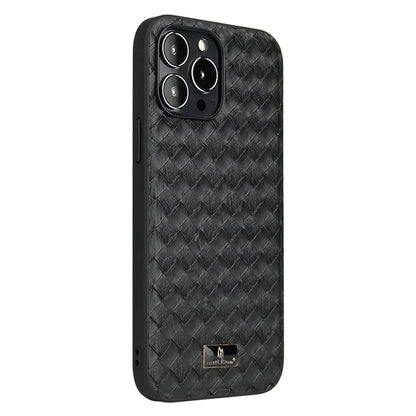 FIERRE SHANN For iPhone 15 Pro Case Hardware Decor Leather+TPU Anti-drop Phone Cover