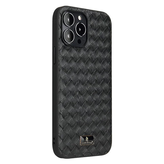 FIERRE SHANN For iPhone 15 Pro Case Hardware Decor Leather+TPU Anti-drop Phone Cover