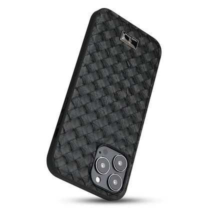 FIERRE SHANN For iPhone 15 Pro Case Hardware Decor Leather+TPU Anti-drop Phone Cover