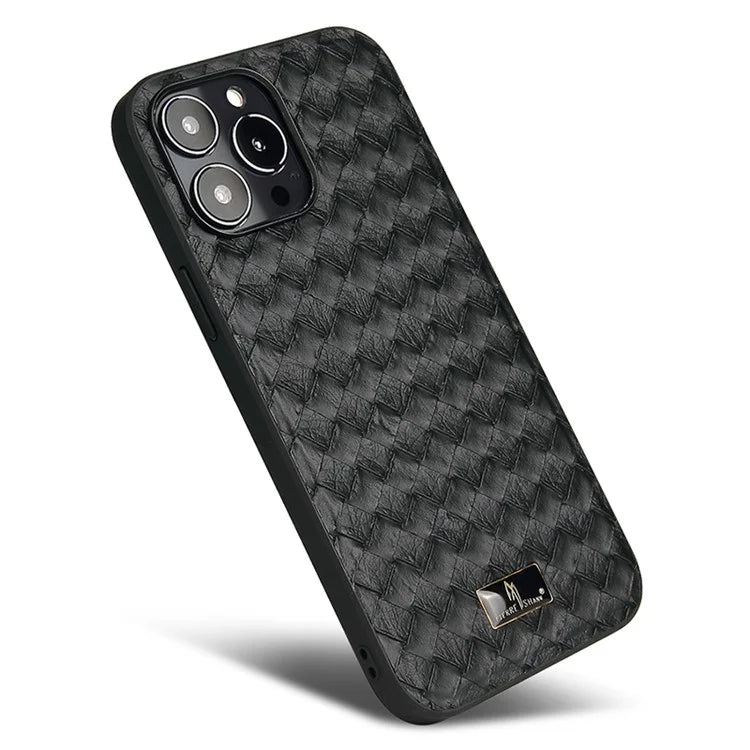 FIERRE SHANN For iPhone 15 Pro Case Hardware Decor Leather+TPU Anti-drop Phone Cover