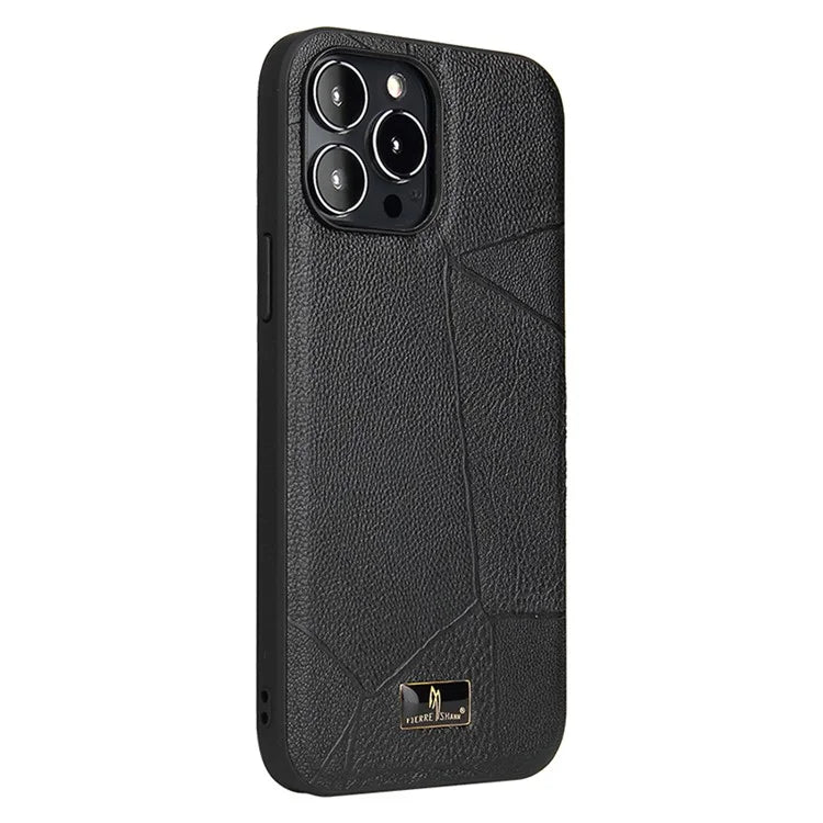 FIERRE SHANN For iPhone 15 Pro Case Hardware Decor Leather+TPU Anti-drop Phone Cover
